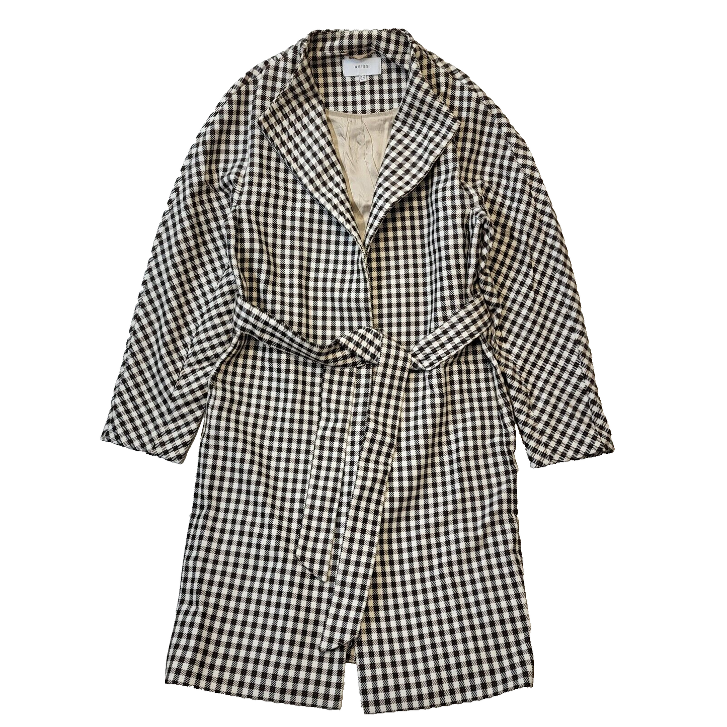 Reiss Black White Check Belted Collared Jacket Women's UK M 10 H294