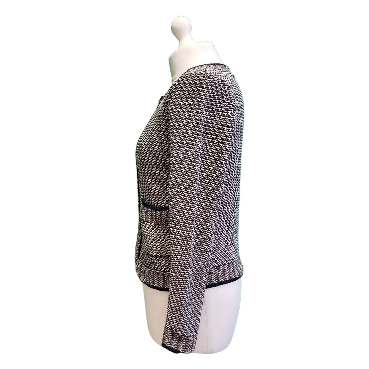 Karen Millen Blue White Zipped Knitted Cardigan Jacket Women's uk S eu 36 H173