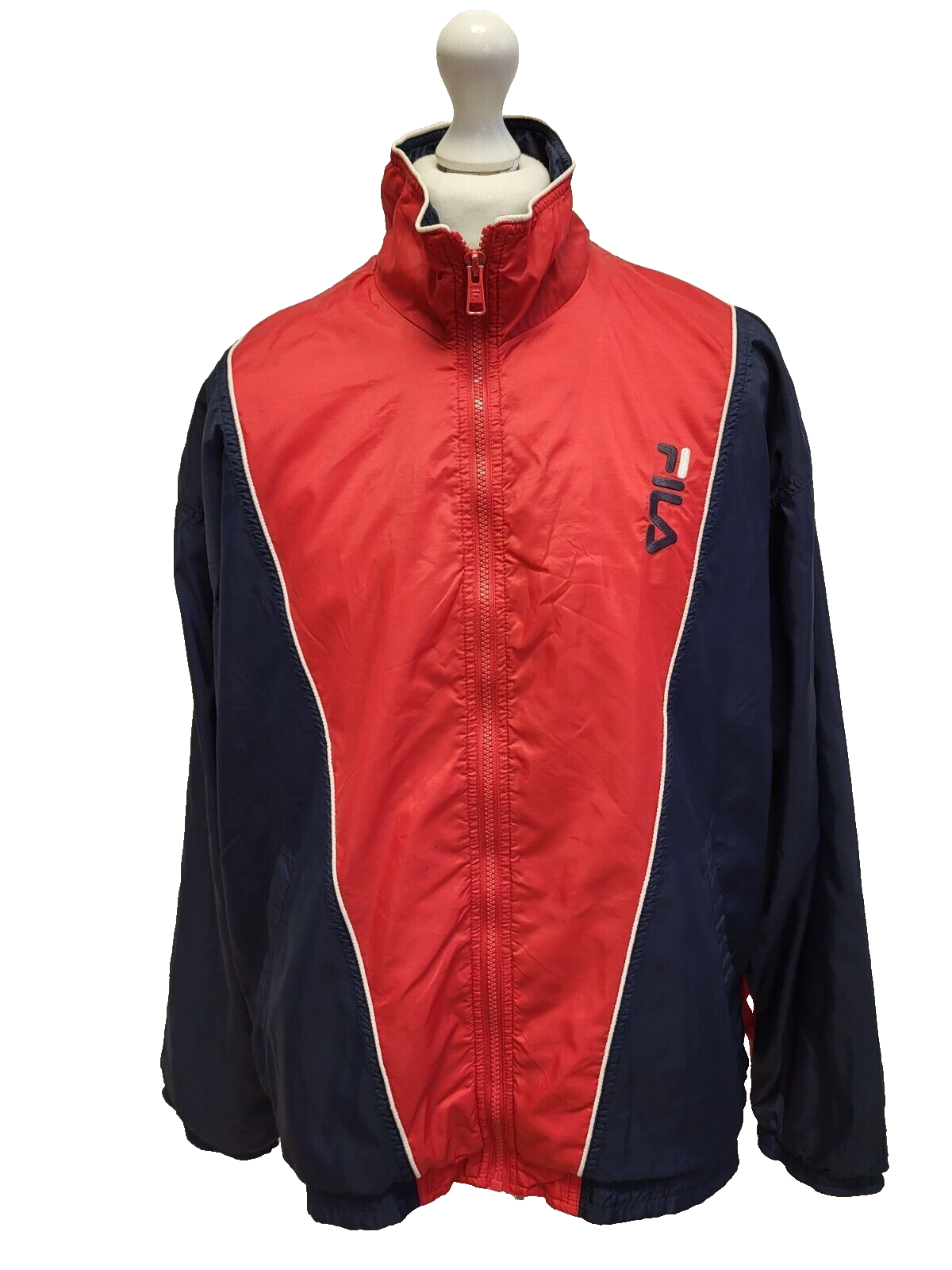 Fila Navy Blue Red Long Sleeve Sport Tracksuit Windbreaker Jacket Men's XL H182