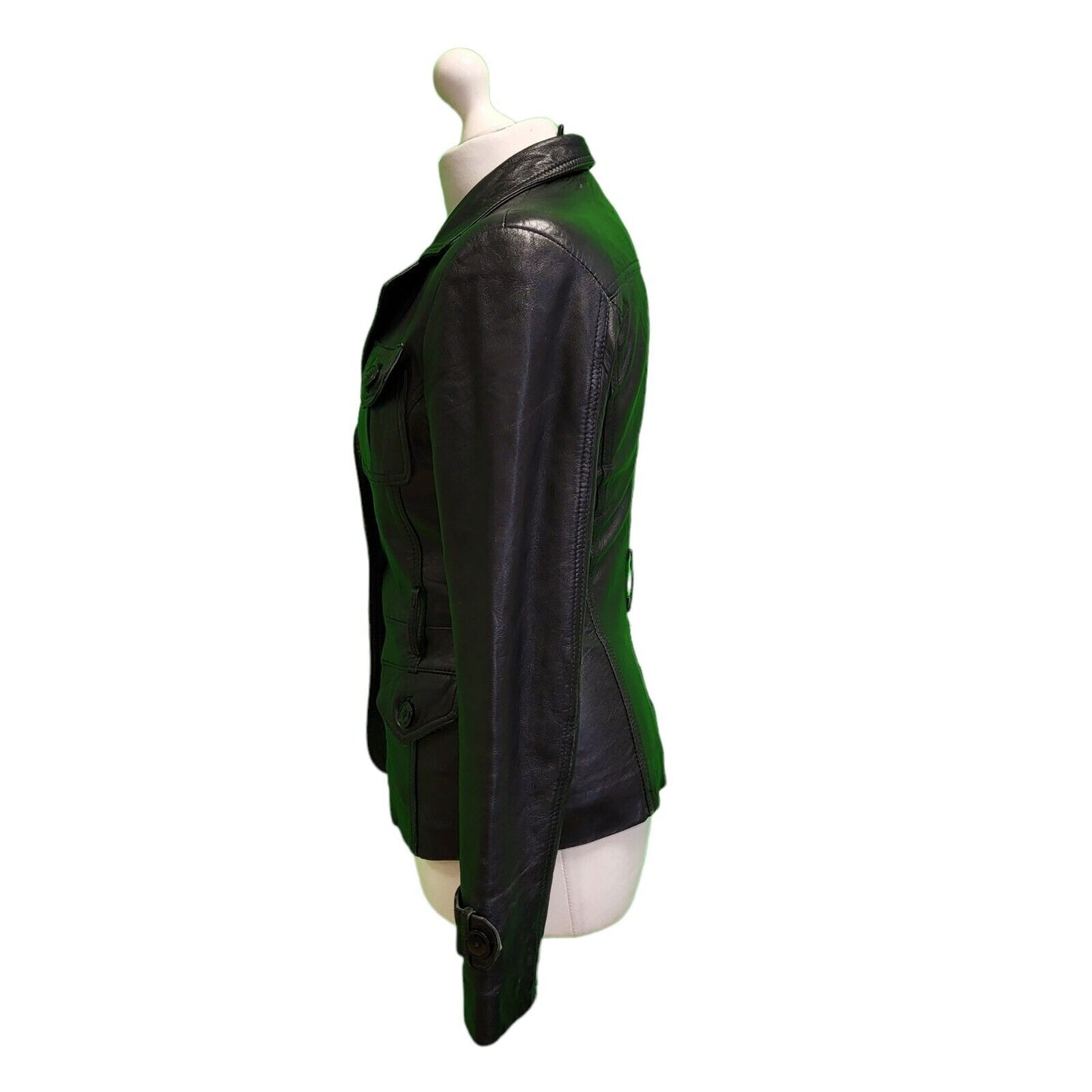 Avia Trix Black Button Leather Collared Jacket UK Women's Small H721