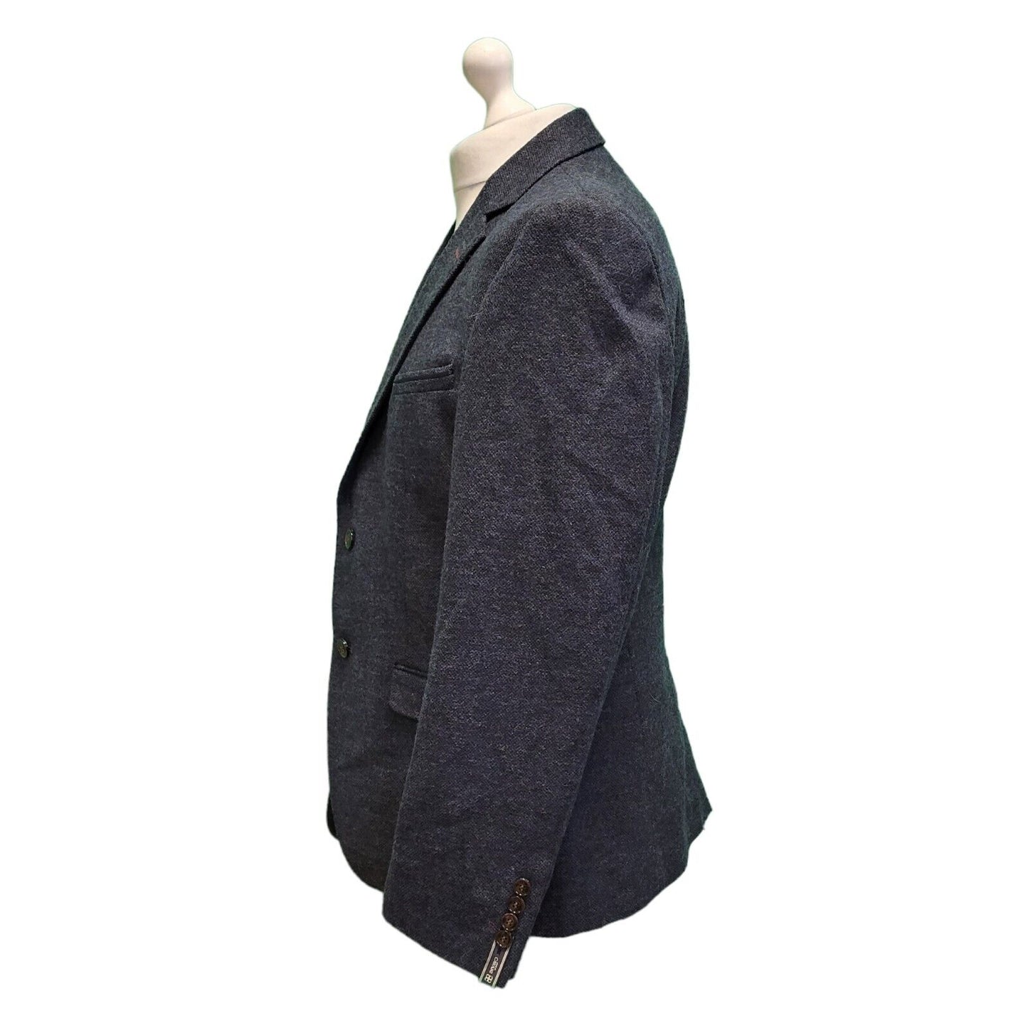 Cavani Blue Wool Tweed Slim Fit Collared Suit Blazer Jacket uk Men's L H726
