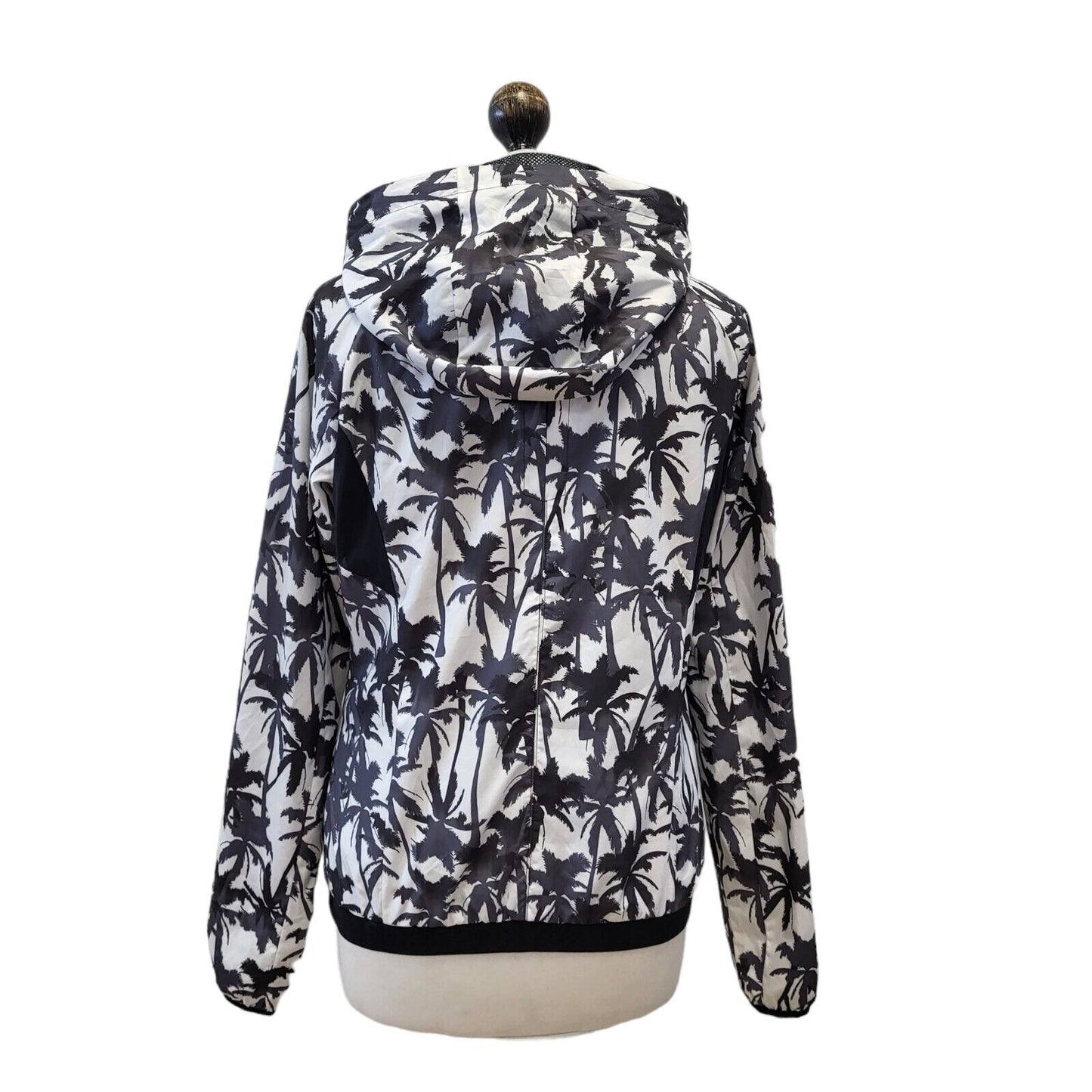 Superdry Zipped Hooded Sport Jacket Black White Palm Tree Womens UK M G353