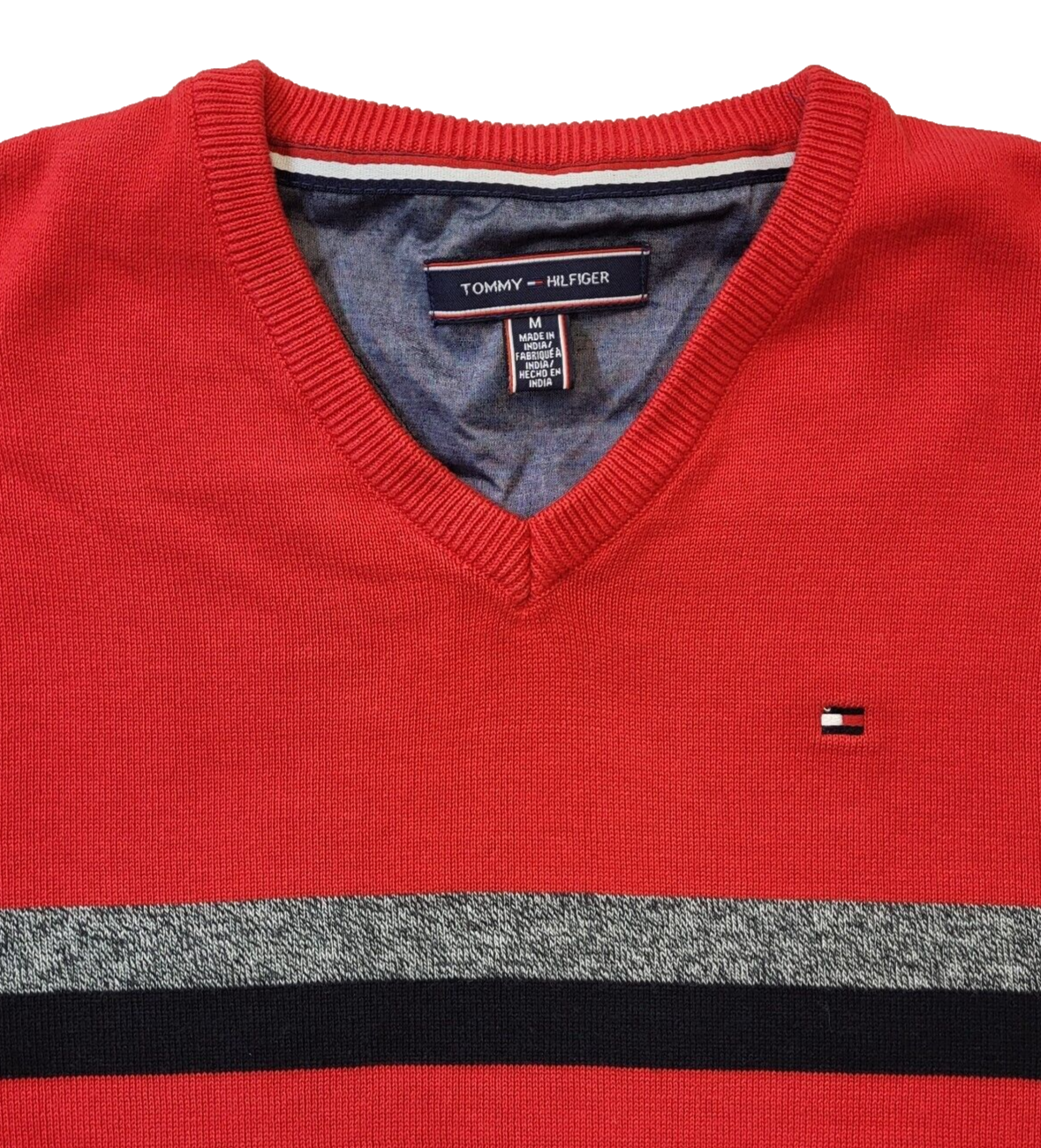Tommy Hilfiger Red Grey V-Neck Cotton Jumper Men's UK M EU 50 G860