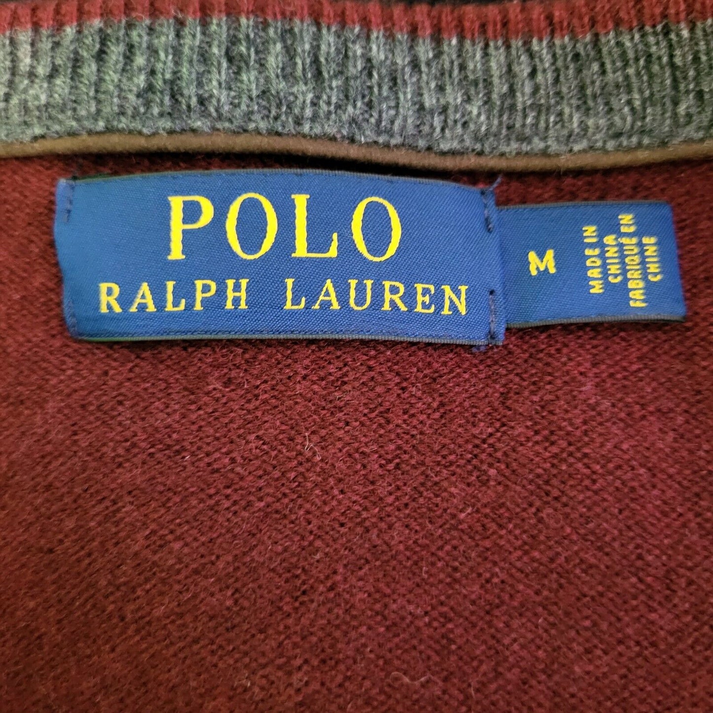 Polo Ralph Lauren Burgundy Long Sleeve Knit V-Neck Jumper Men's UK M EU 50 H973