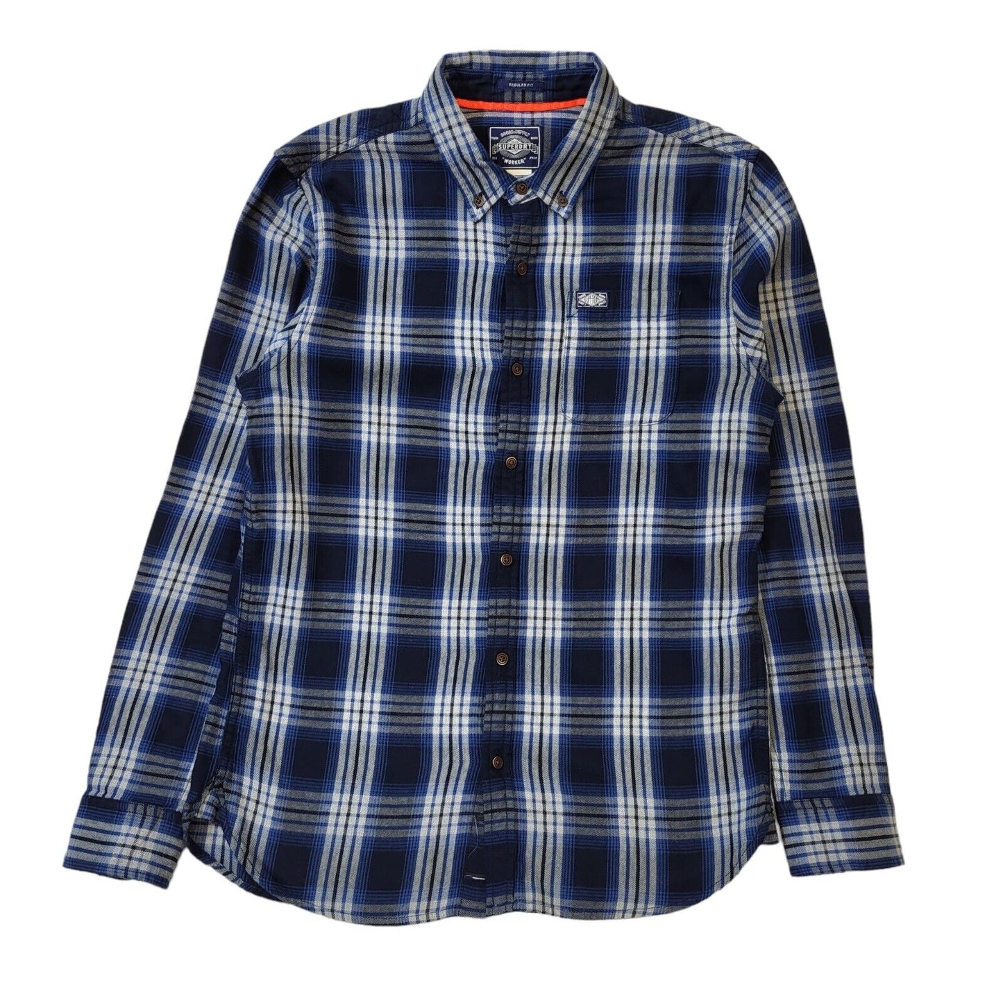 Superdry Blue Check Long Sleeve Worker Shirt Uk Men's Large G586
