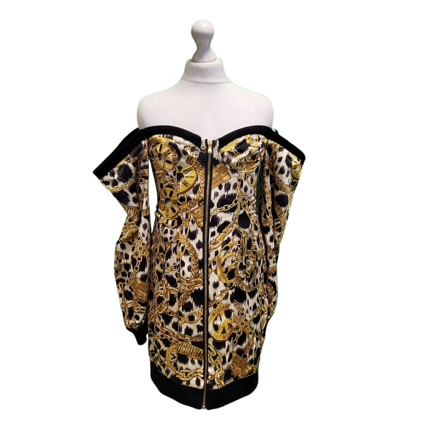 H&M Yellow Black White Bodycon Evening Off Shoulder Dress UK Women's 6 BNWT H653