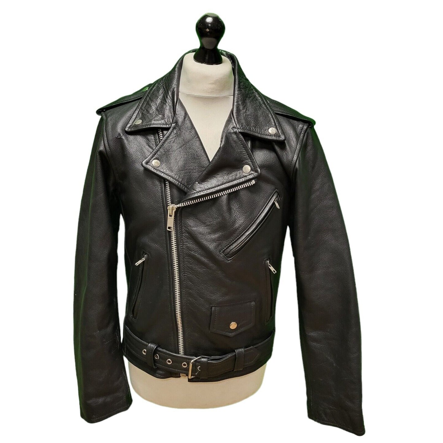 Warrior Soul Black Zipped Thick Leather Jacket Men's Uk S Eu 46 H386