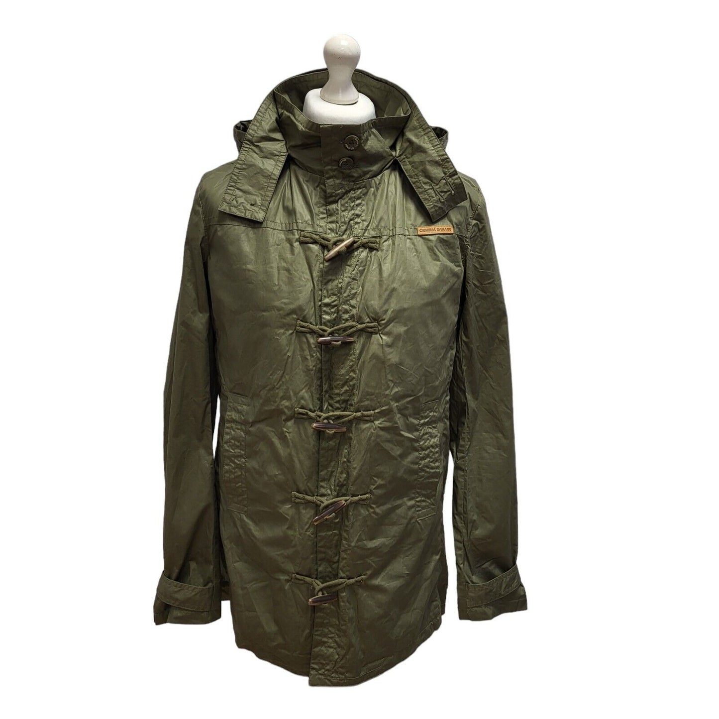 Criminal Damage Green Button Hooded Jacket Uk Men's Large BB327