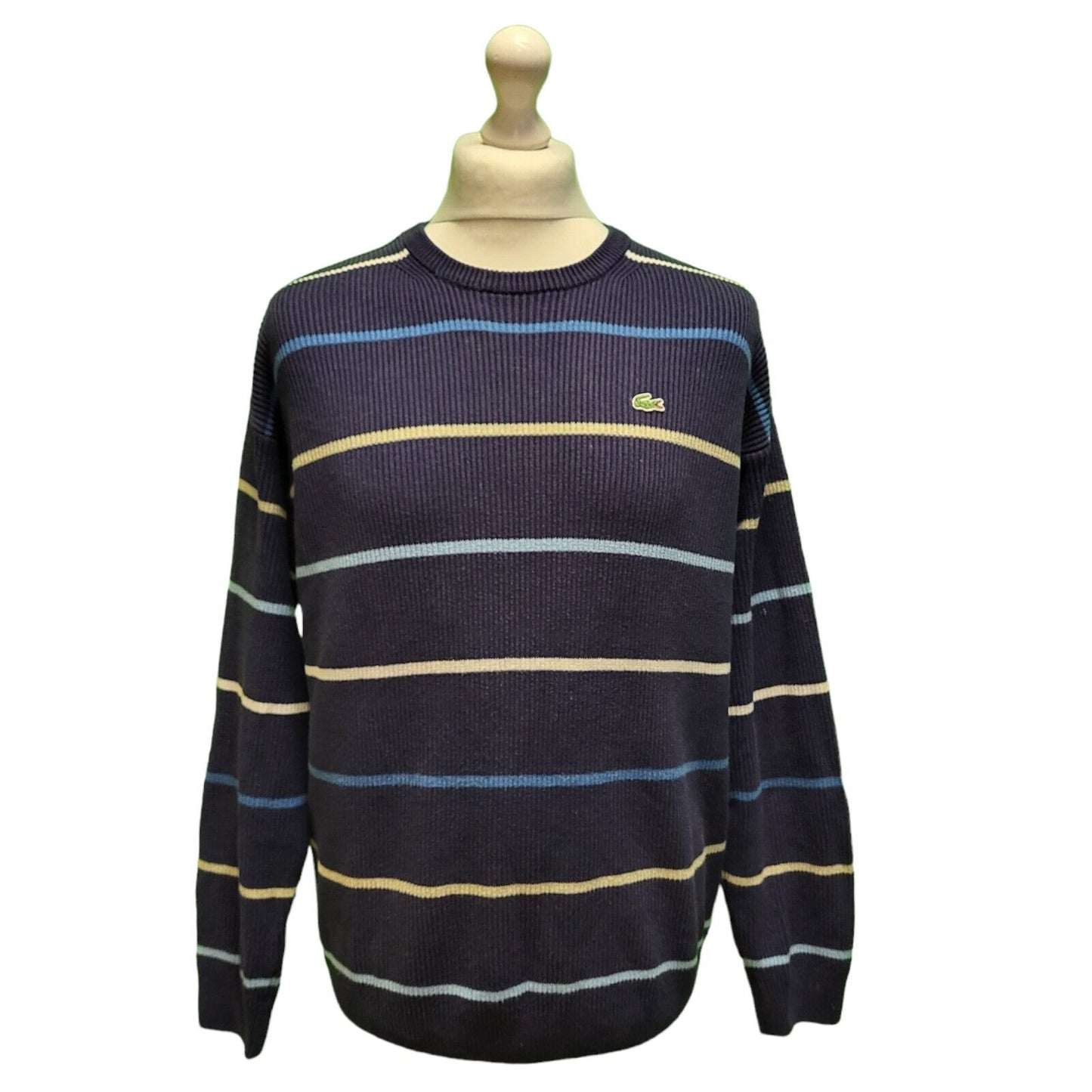 Vintage Lacoste Blue Striped Long Sleeve Jumper Men's uk Medium H682