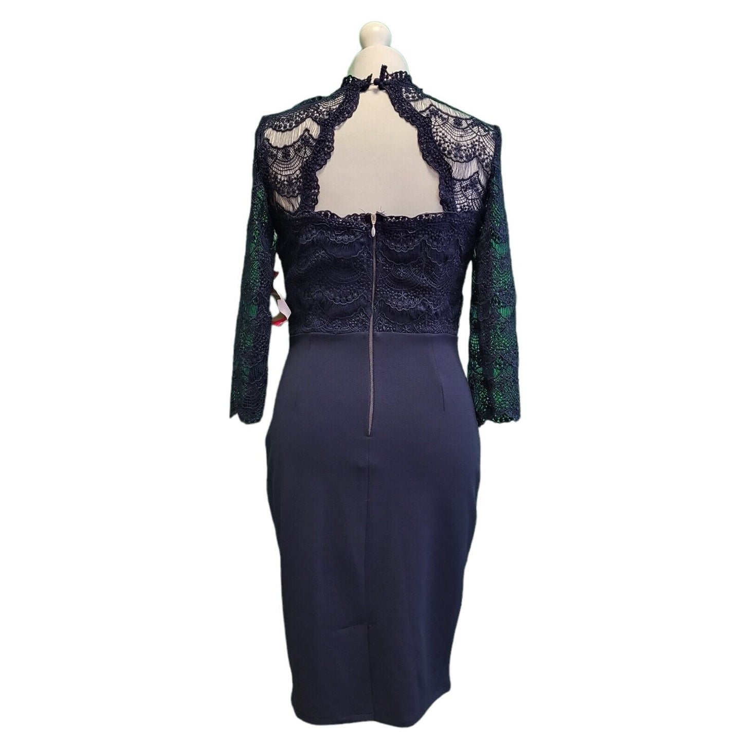 Paper Dolls Blue Lace Half Sleeve Evening Pencil Dress Women's BNWT UK 8 G823