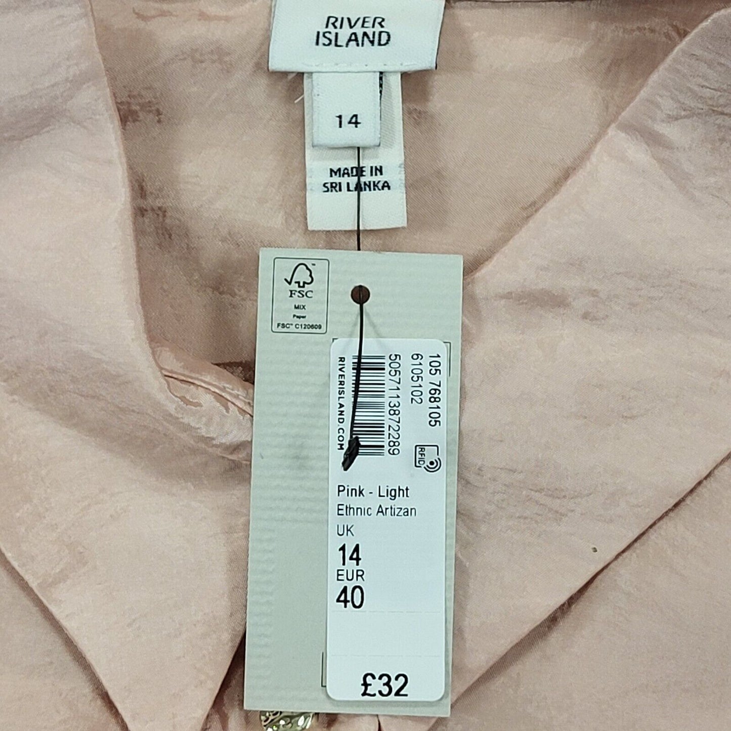 River Island Pink Nylon Long Sleeve Shirt Uk Women's Size 14 Bnwt BB393