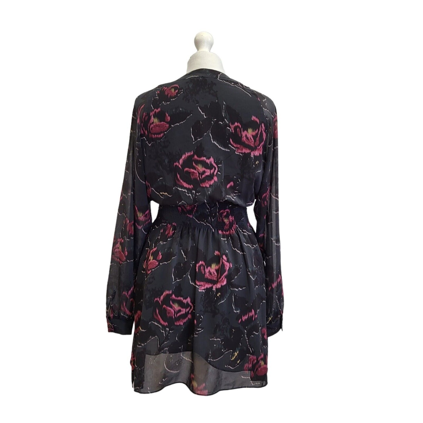 Allsaints Black Purple Floral Long Sleeve Summer Dress Uk Women's XS Eu 34 G115