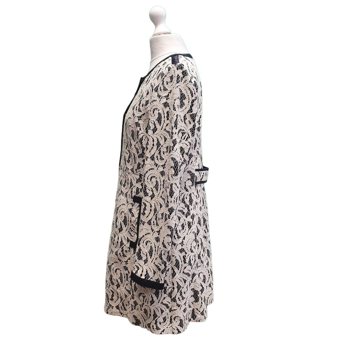 Rever Mile White Black Snap Long Dress Jacket Women's uk M 10 G808
