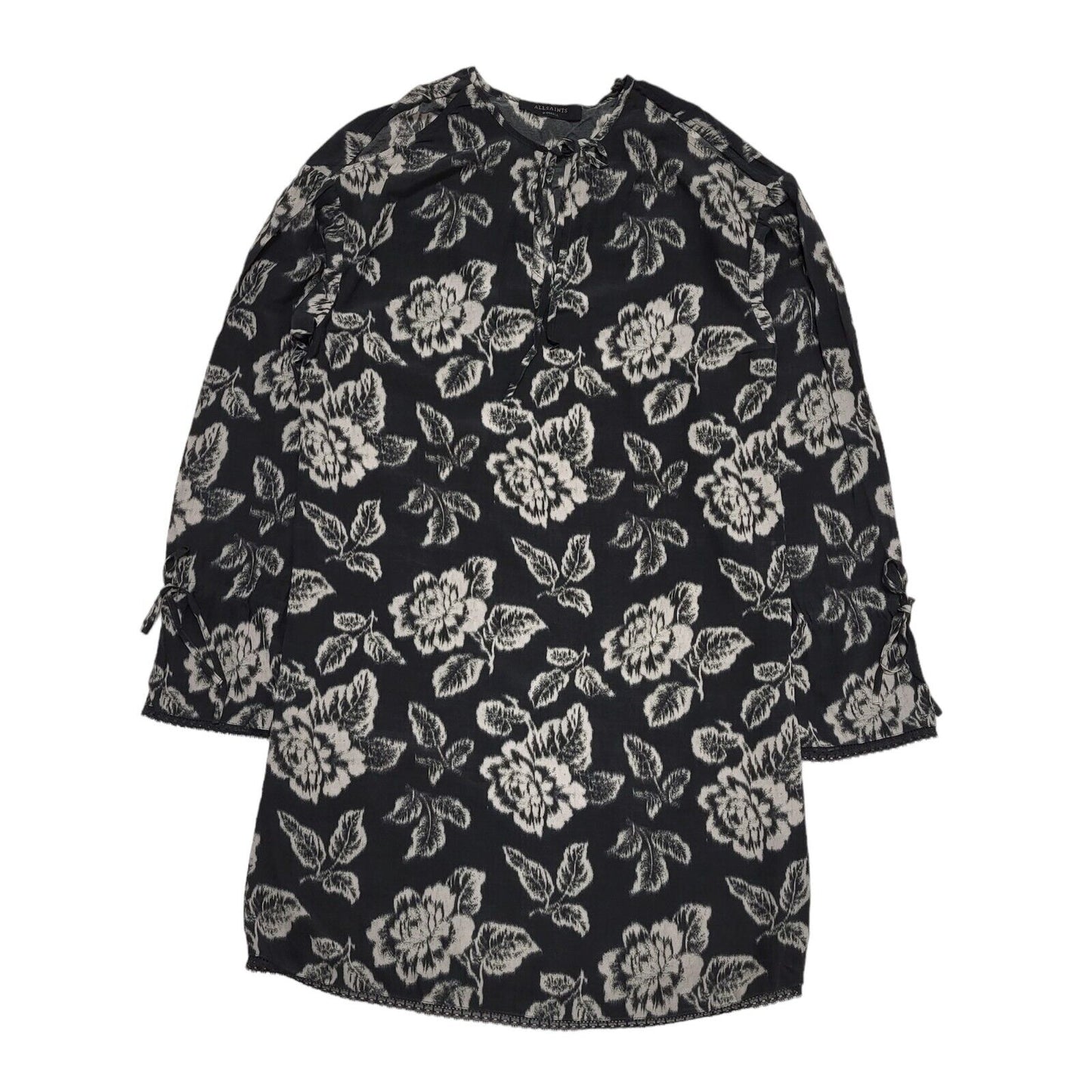 Allsaints Aster Kasuri Dress Black Floral Casual Dress UK Women's XS Bnwt H752