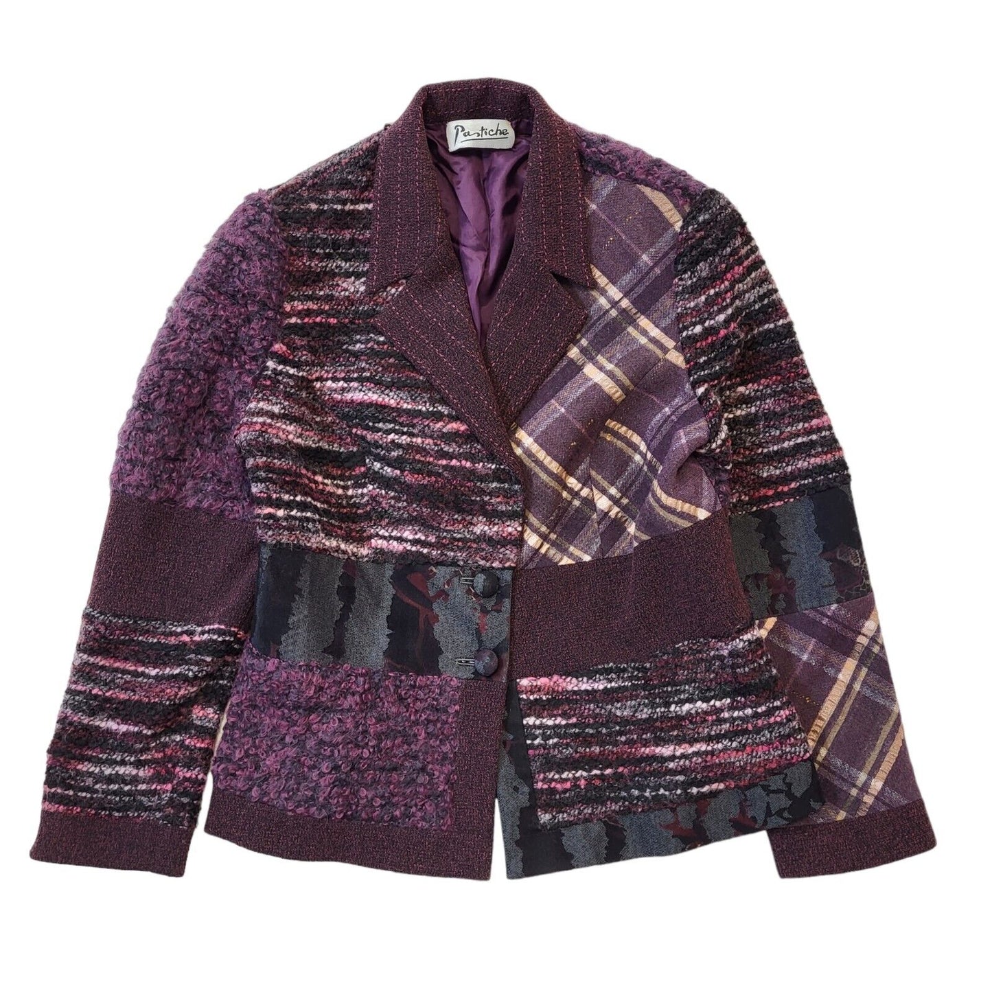 Pastiche Purple Abstract Button Jacket Uk Women's 12 Eu 40 G256