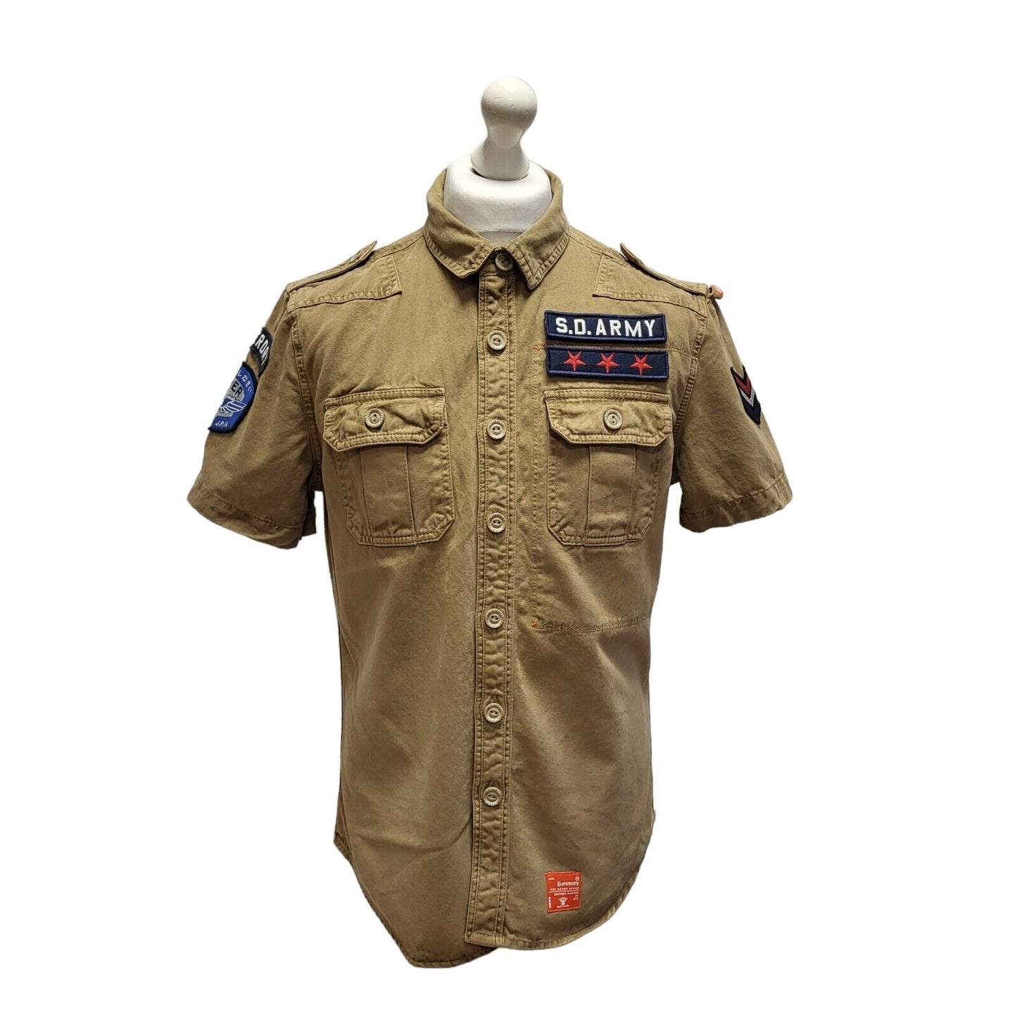 Superdry Khaki Short Sleeve Denim Shirt Uk Men's Medium BB382