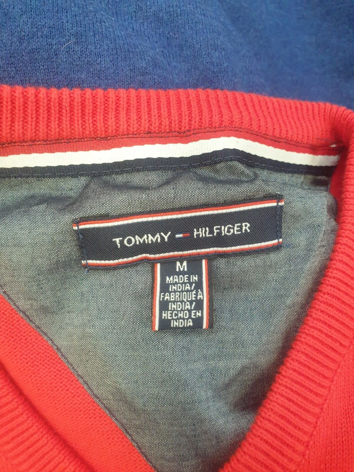 Tommy Hilfiger Red Grey V-Neck Cotton Jumper Men's UK M EU 50 G860