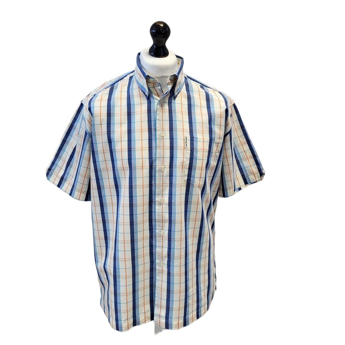 Ben Sherman Blue Cream Check Short Sleeve Shirt Uk Men's Large G601