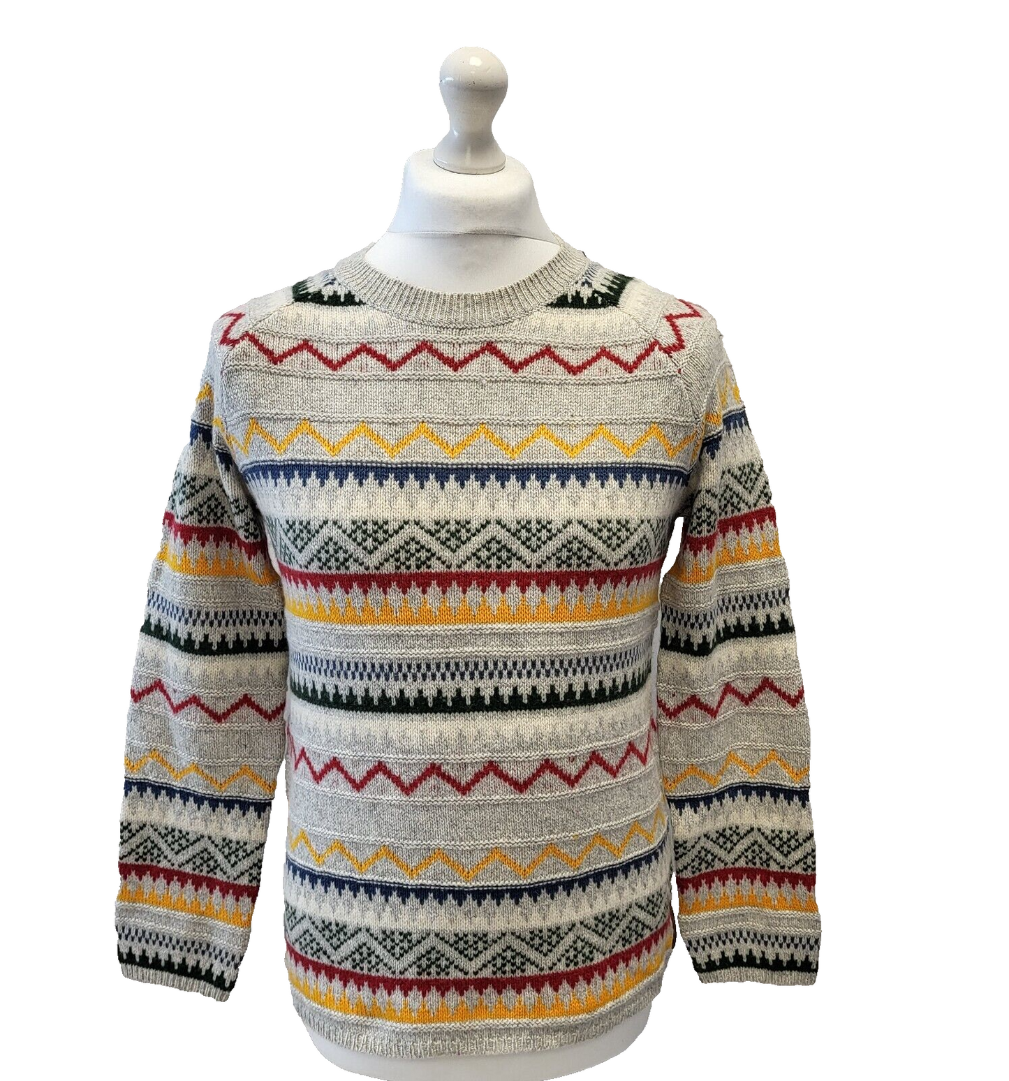 Roots Grey Geometric Round Neck Wool Blend Jumper Women's Uk S 8 H282
