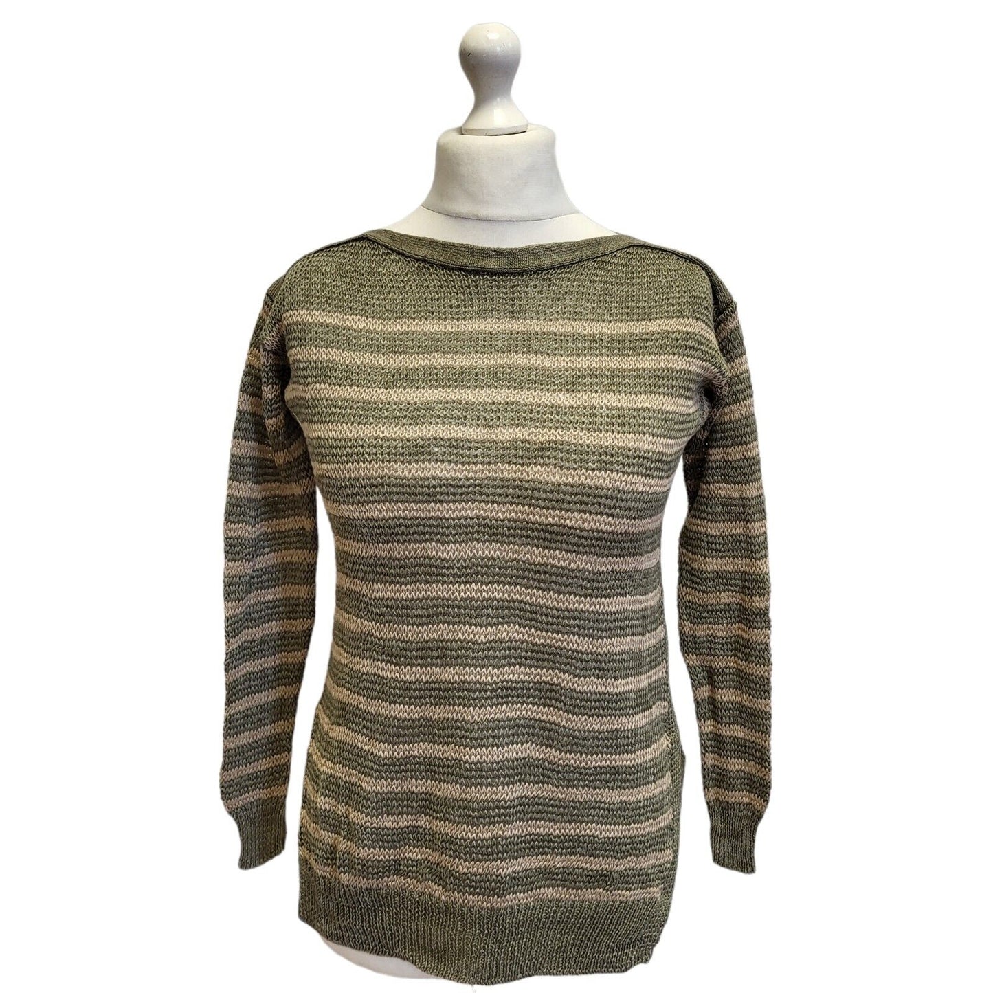 Polo Ralph Lauren Linen Green Round Neck Jumper Uk Women's XS Eu 34 G2