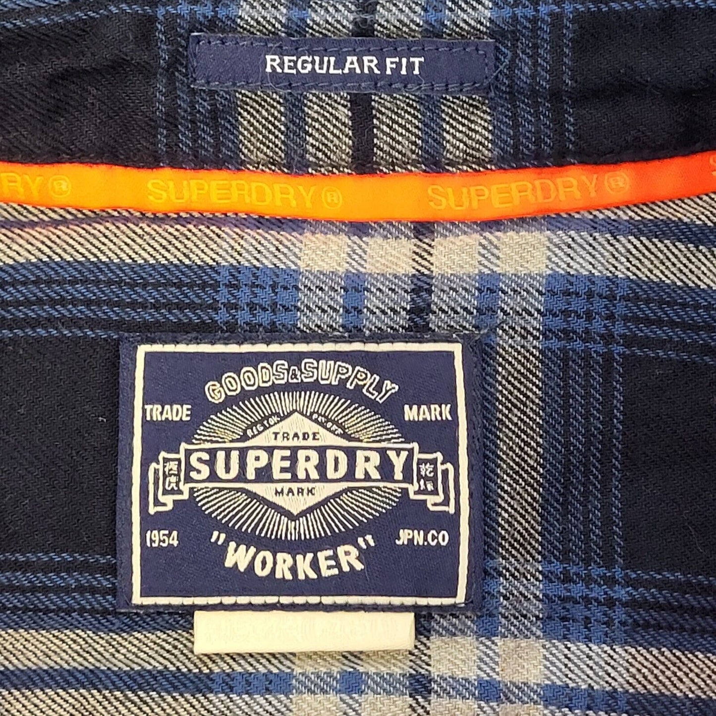 Superdry Blue Check Long Sleeve Worker Shirt Uk Men's Large G586