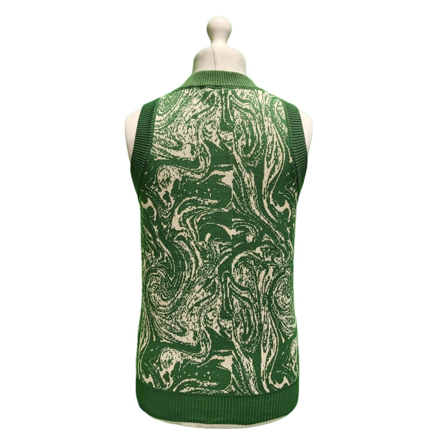 Daisy Street Green White Abstract Sleeveless Jumper Women's UK M 10 EU 38 H67
