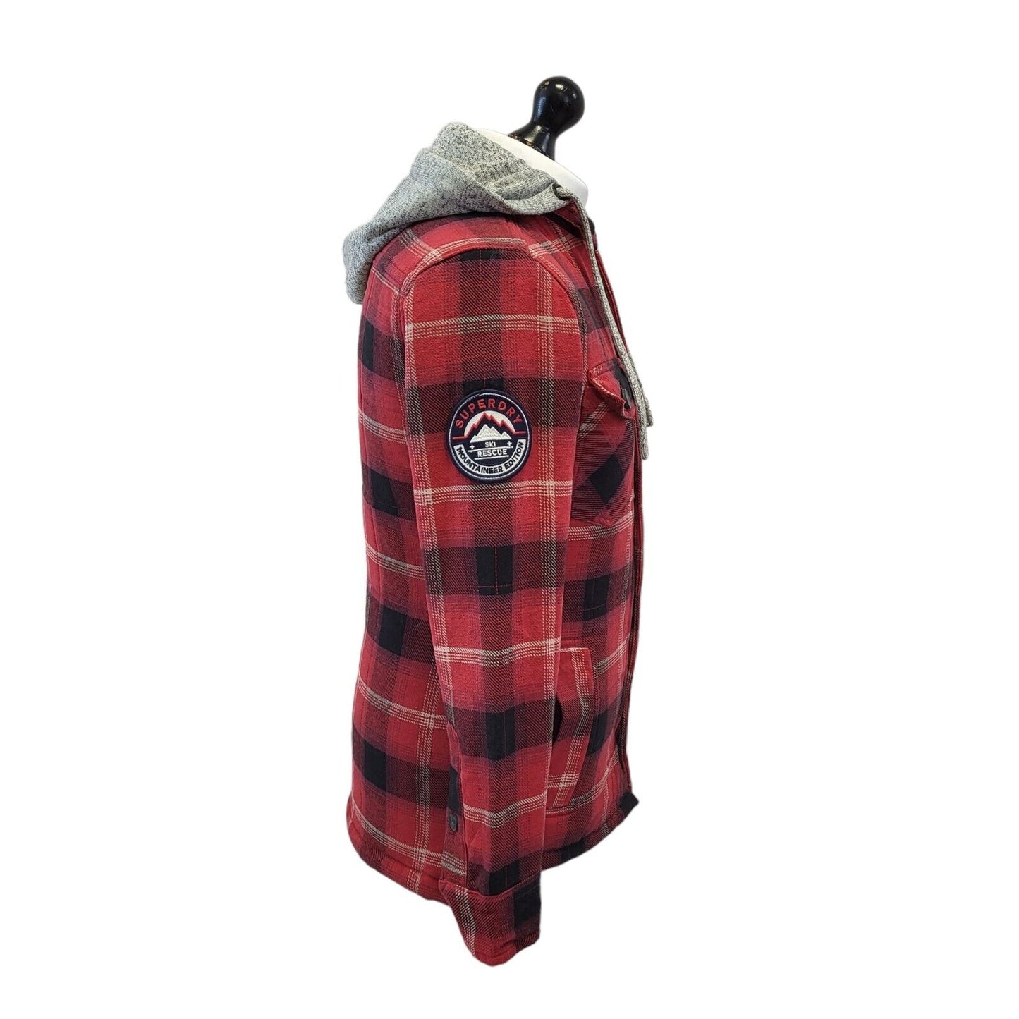 Superdry Red Black Check Zip & Button Hooded Jacket Uk Men's Small G508