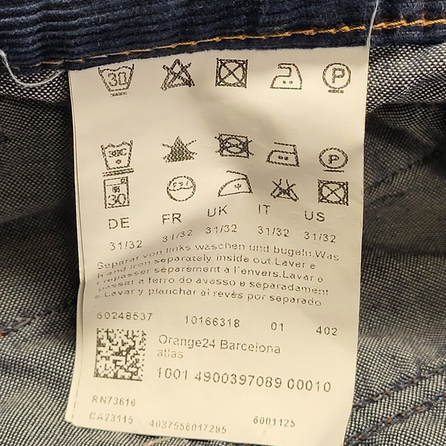Hugo Boss Blue Slim Straight Corduroy Zip Fly Trousers Men's uk S W31 L32 G840