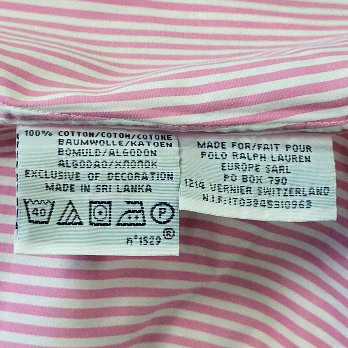 Ralph Lauren Pink White Striped Long Sleeve Custom Shirt Men's UK S eu 46 H380