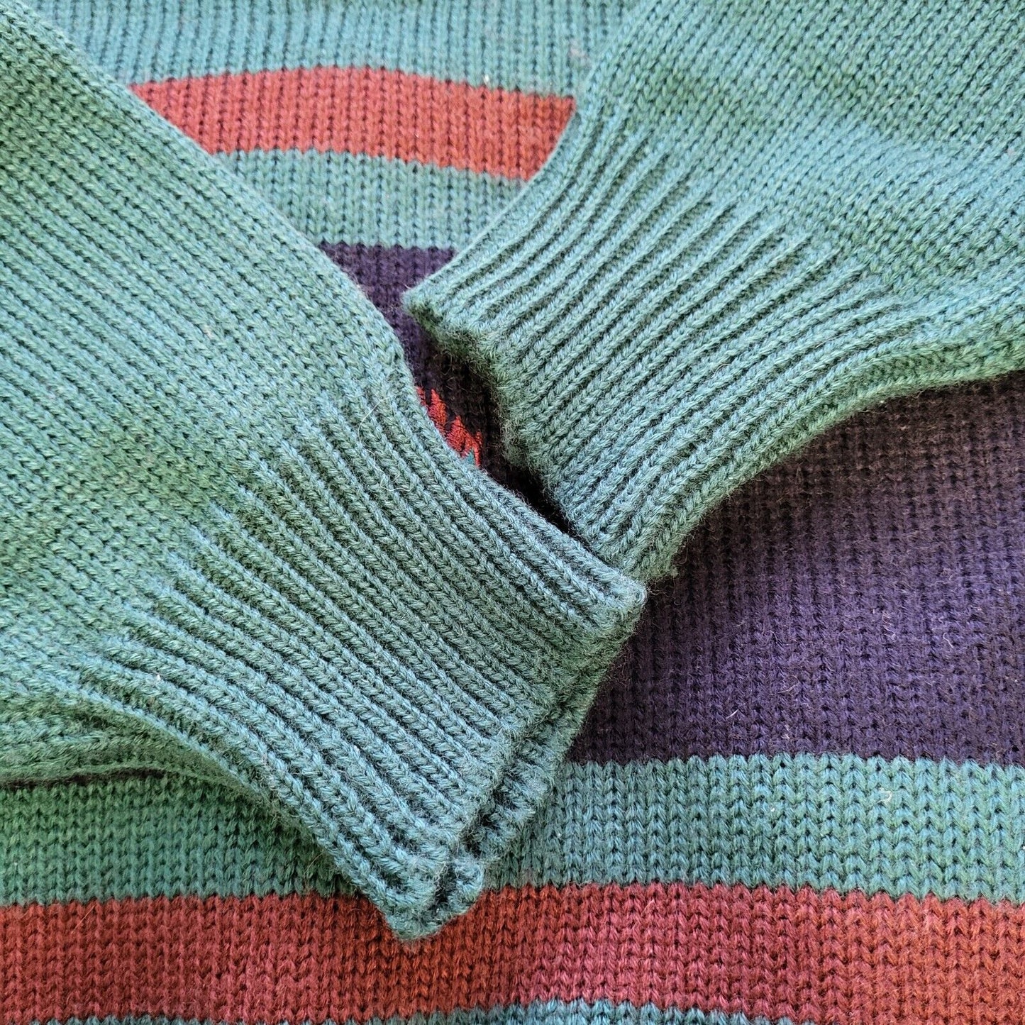 Vintage 80s Nico Green Blue Long Sleeve 1/4 Zip Acrylic Jumper Men's Uk L H226