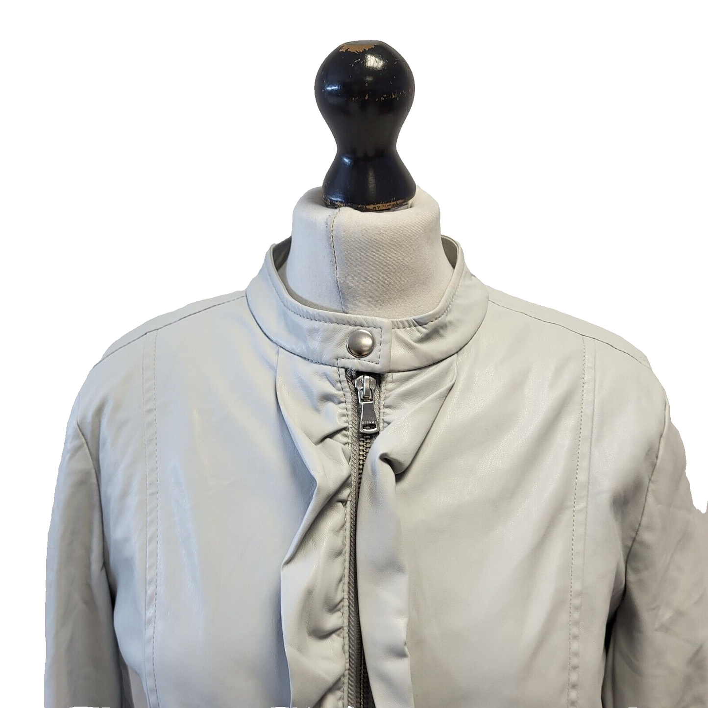 Sisley Light Blue Ruffle Faux Leather Jacket Uk Women's 12 G700