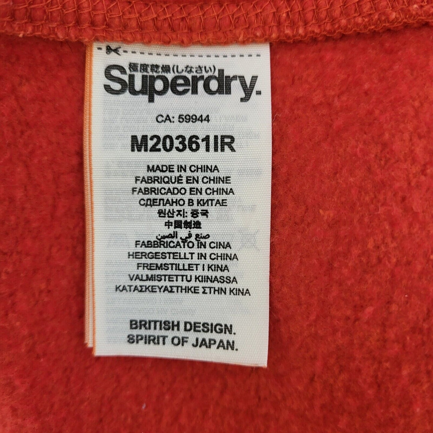 Superdry Orange Drawstring Zipped Sweatshirt Hoodie Uk Men's Small G477