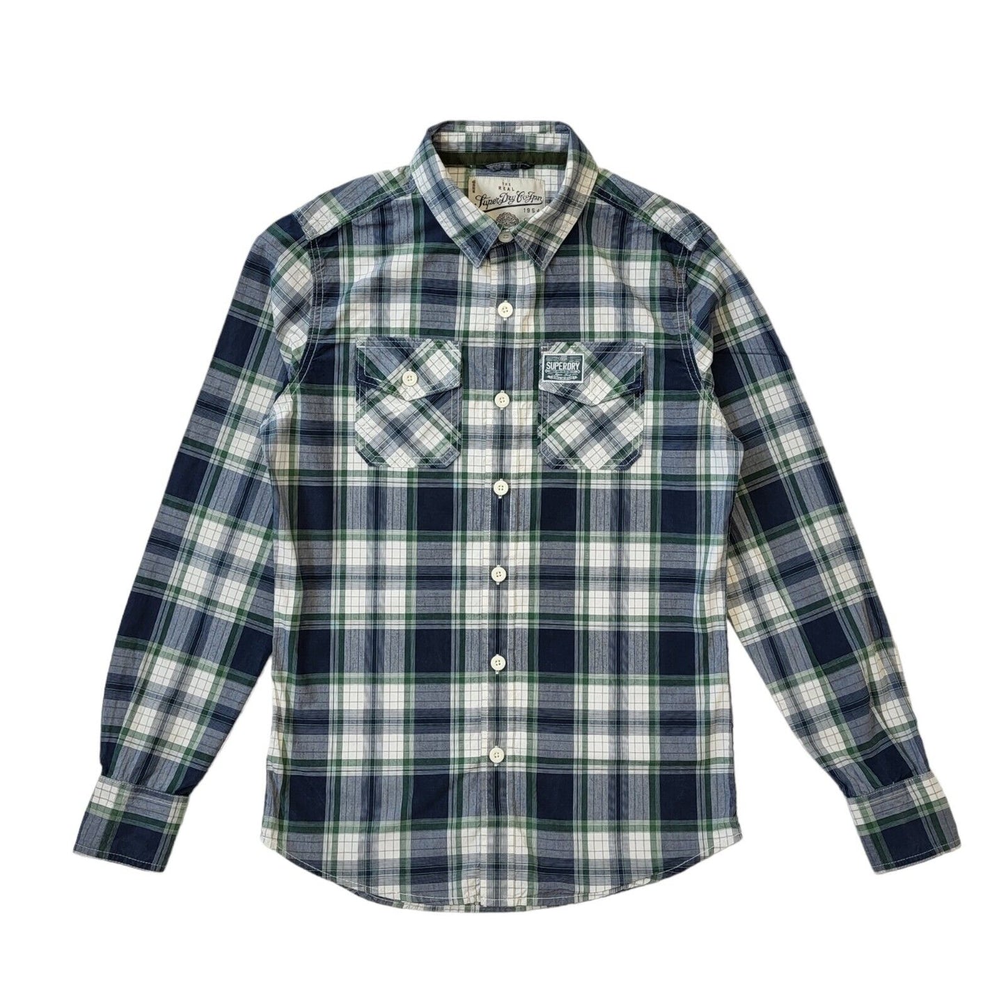 Superdry Green Blue Check Long Sleeve Shirt Uk Men's M Eu 50 G294