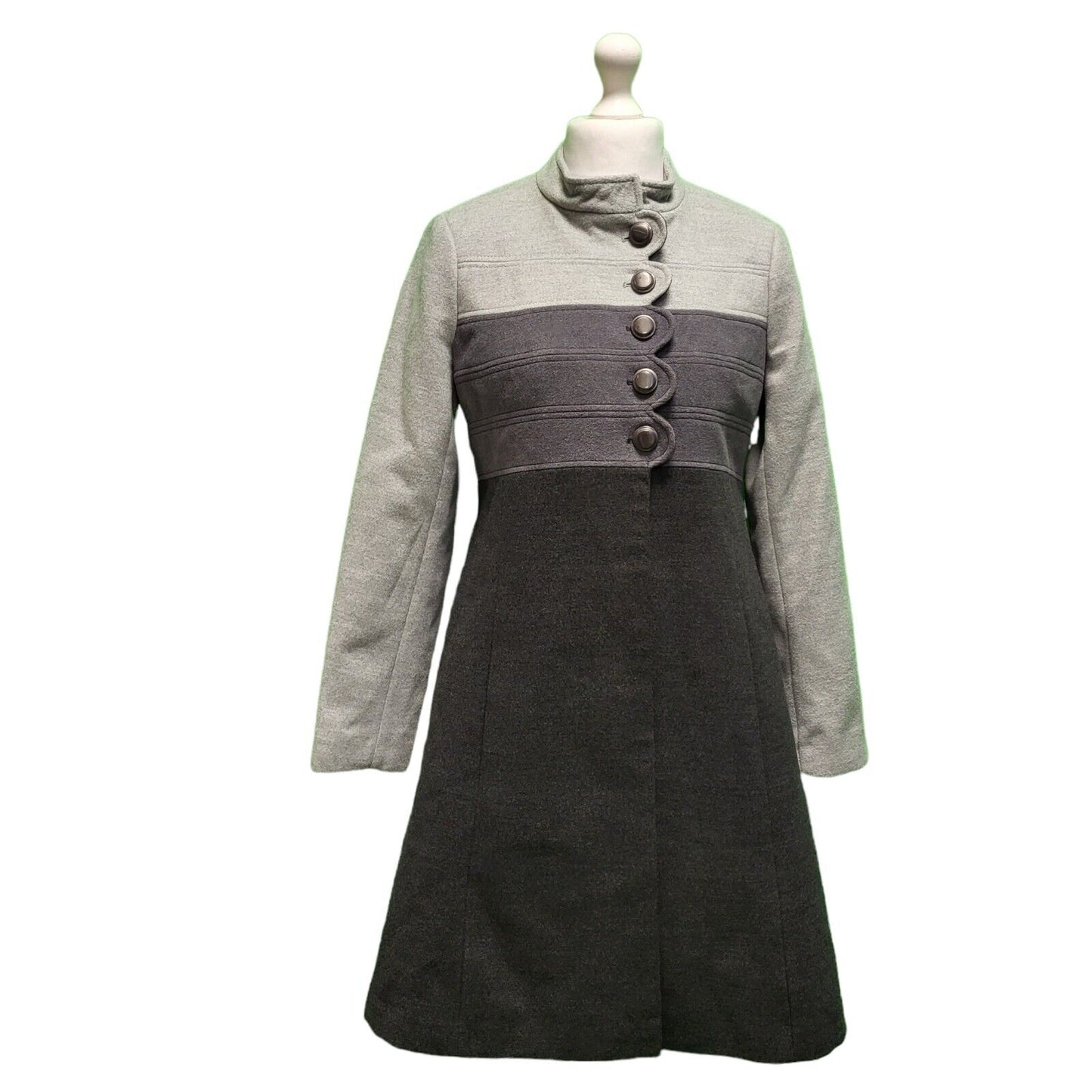 Principles Black Grey Button Collared Coat Women's UK L 12 EU 40 H300