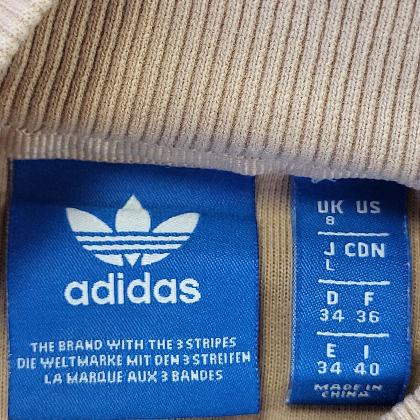Adidas Beige White Trim Long Sleeve Cotton Sport Dress Women's UK S 8 G786