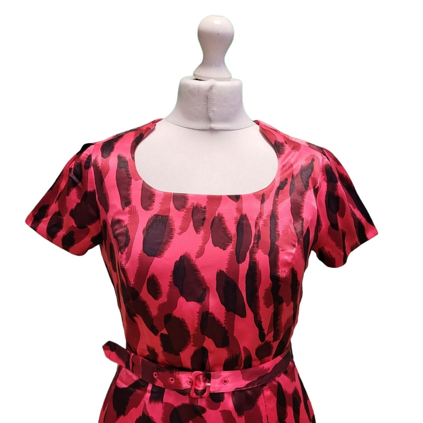 L.K.Bennett Pink Animal Print S/Sleeve Silk Belted Dress Women's UK 10 G811