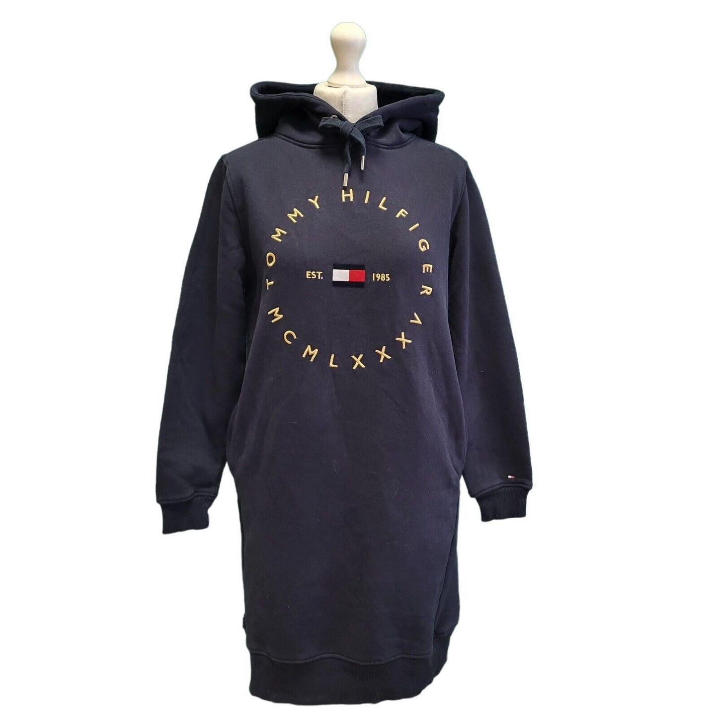 Tommy Hilfiger Navy Drawstring Long Baggy Sweatshirt Hoodie Women's UK XXS H140