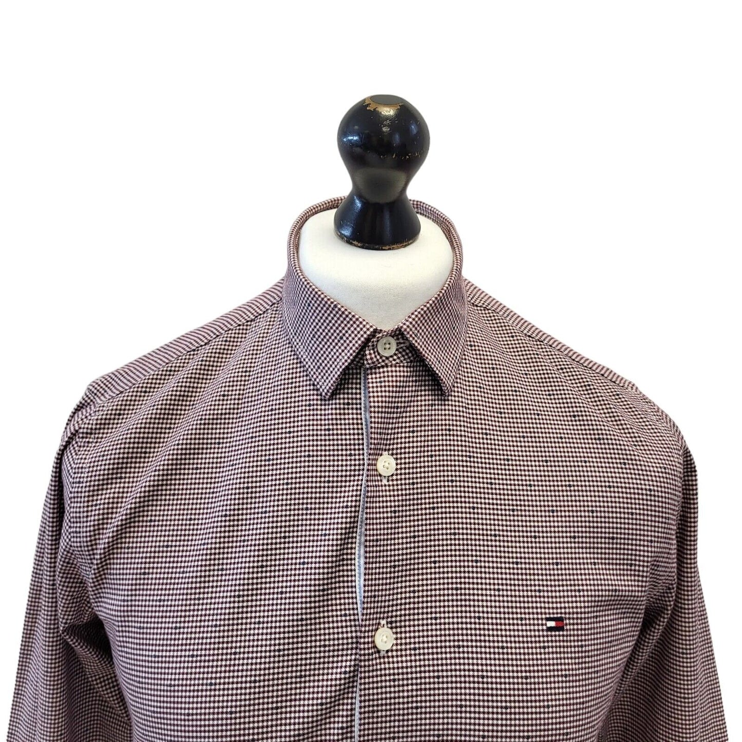 Tommy Hilfiger Red White Check Slim Long Sleeve Shirt Uk Men's Medium G587