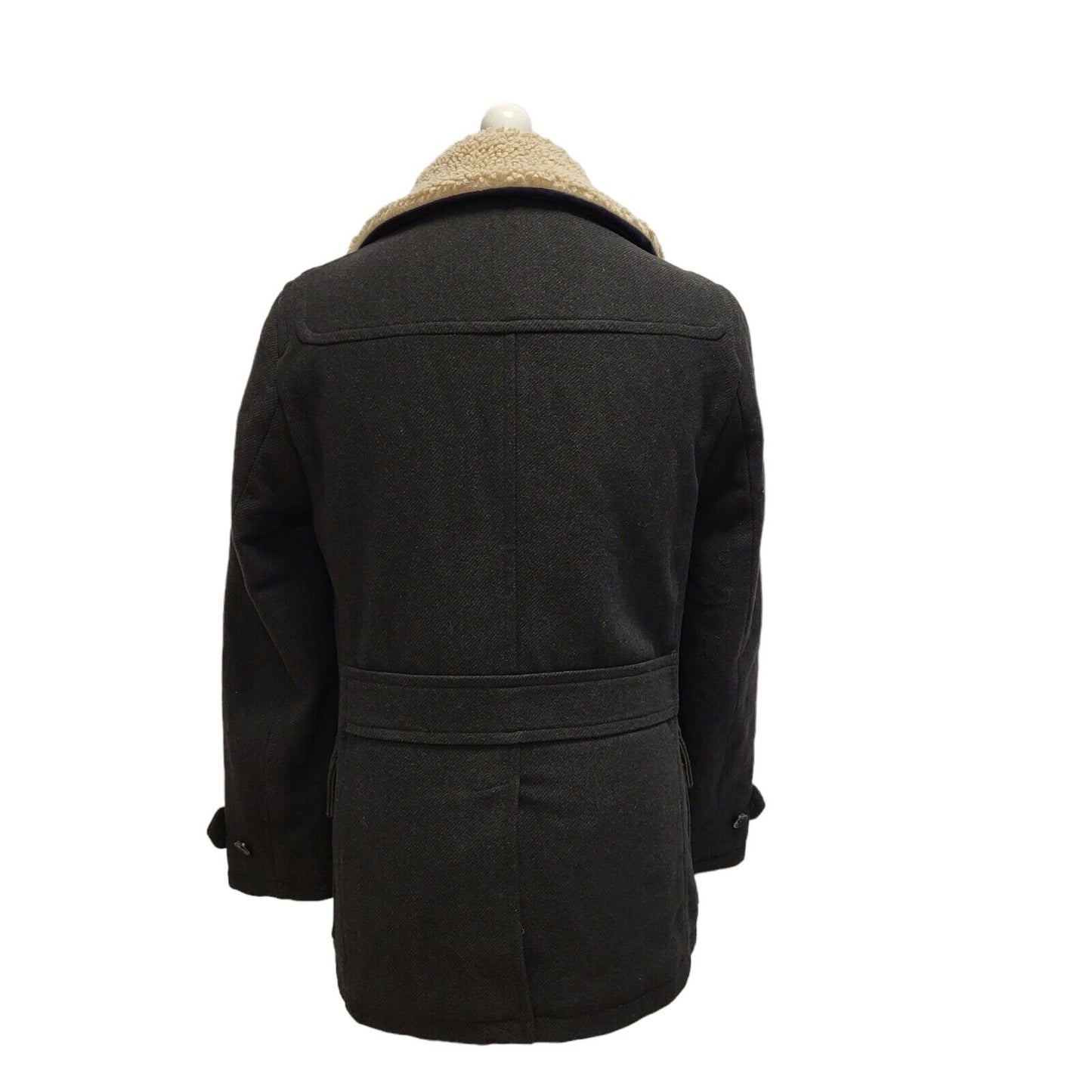John Rocha Black Button Wool Collared Overcoat Uk Men's Size Small BB309
