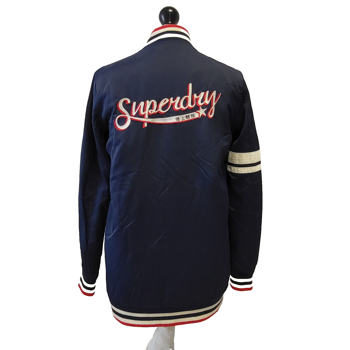 Superdry 1990 Snap Fasten Navy Blue Varsity Jacket Uk Women's 6 G701