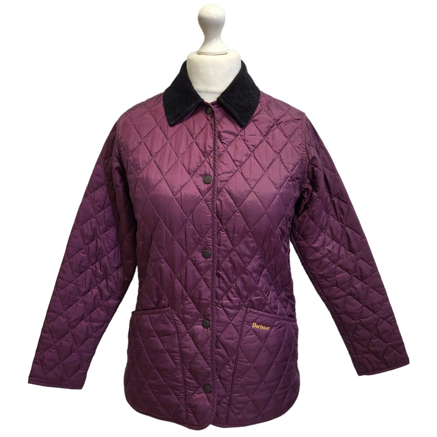 Barbour Liddesdale Purple Snap Fasten Quilted Jacket Uk Women's 8 Eu 36 G17