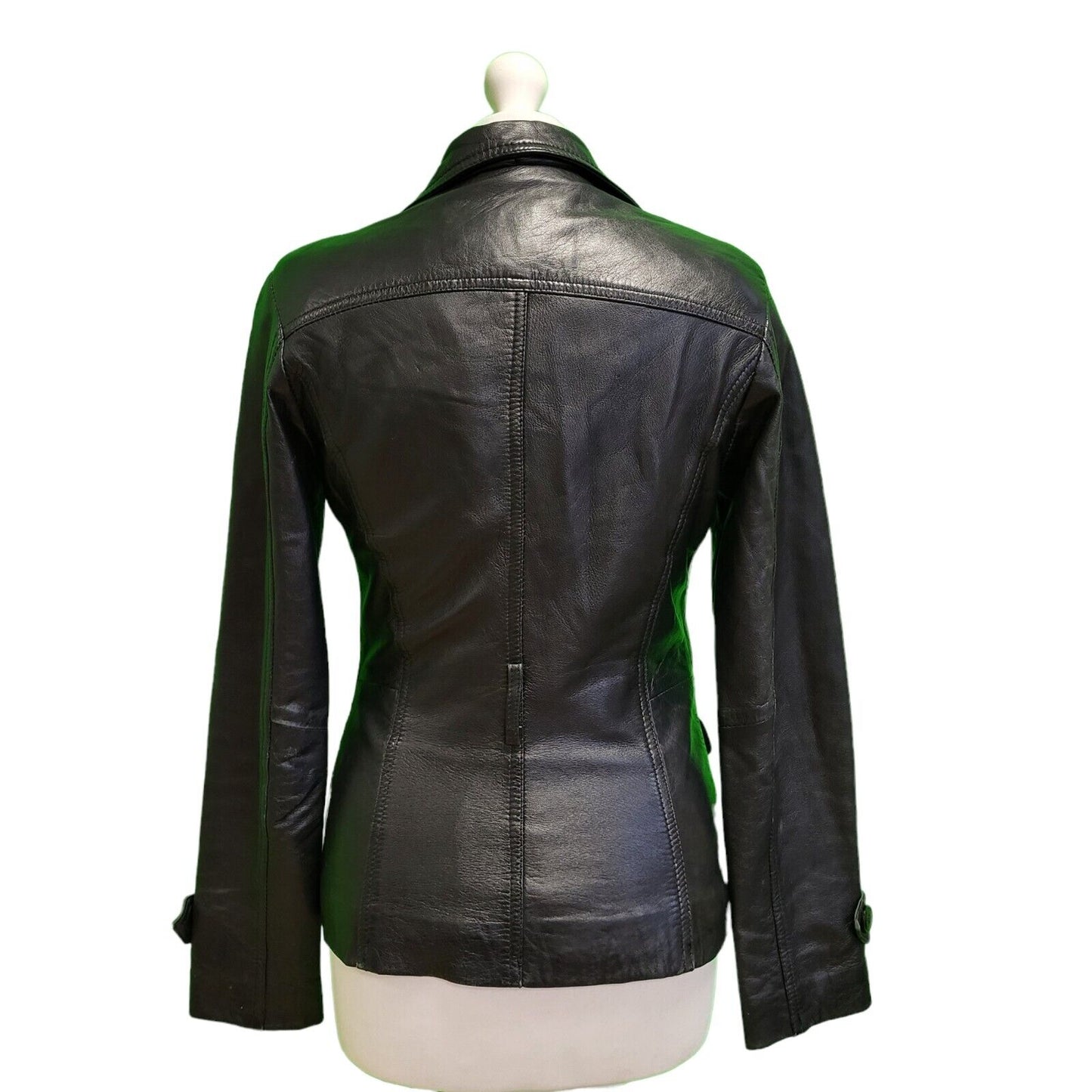 Avia Trix Black Button Leather Collared Jacket UK Women's Small H721