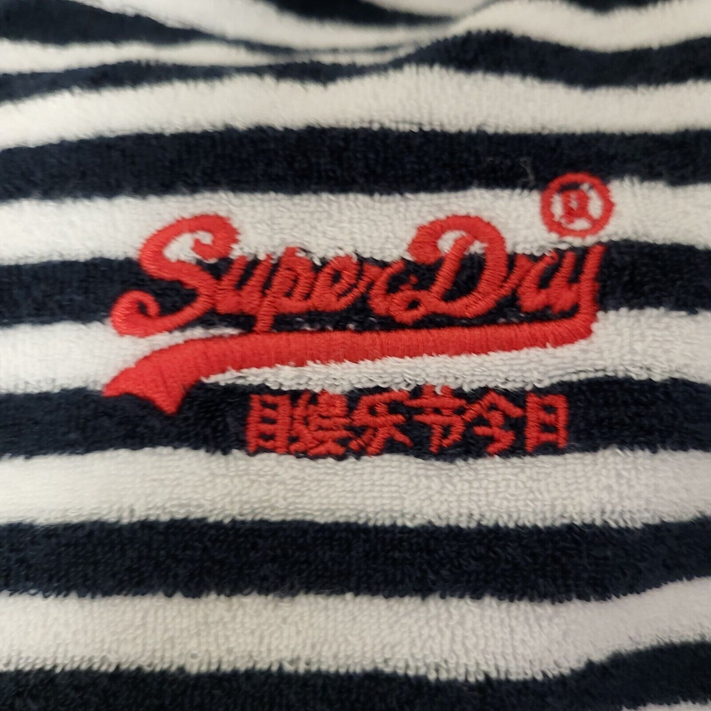 Superdry Hoodie Full Zip Blue White Striped Uk Women's Size 12 G418