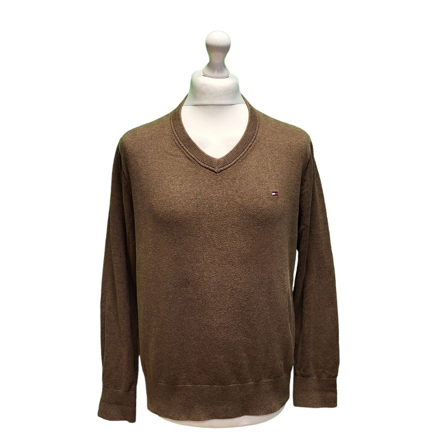 Tommy Hilfiger Brown Pima Cotton Thin Knit L/Sleeve Jumper uk Men's Medium H747