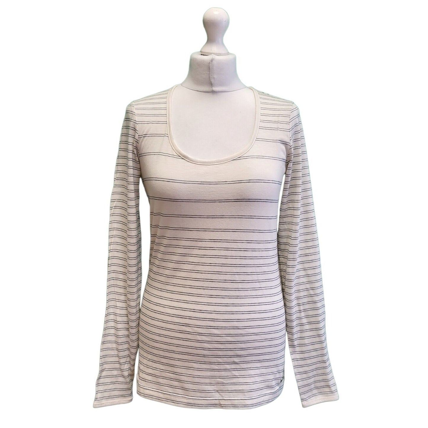 Fred Perry Cream Striped Slim Fit Shirt Women's Uk M 10 EU 38 BNWT G813