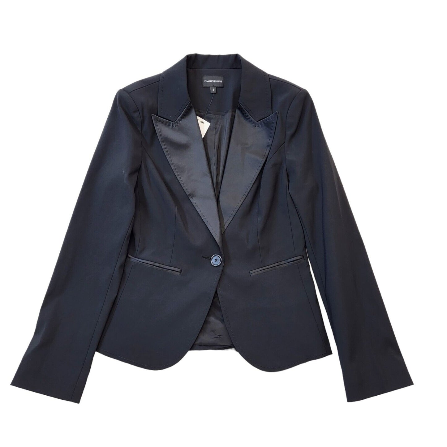 Warehouse Black One Button Blazer Suit Jacket Uk Women's 12 Eu 40 Bnwt G260