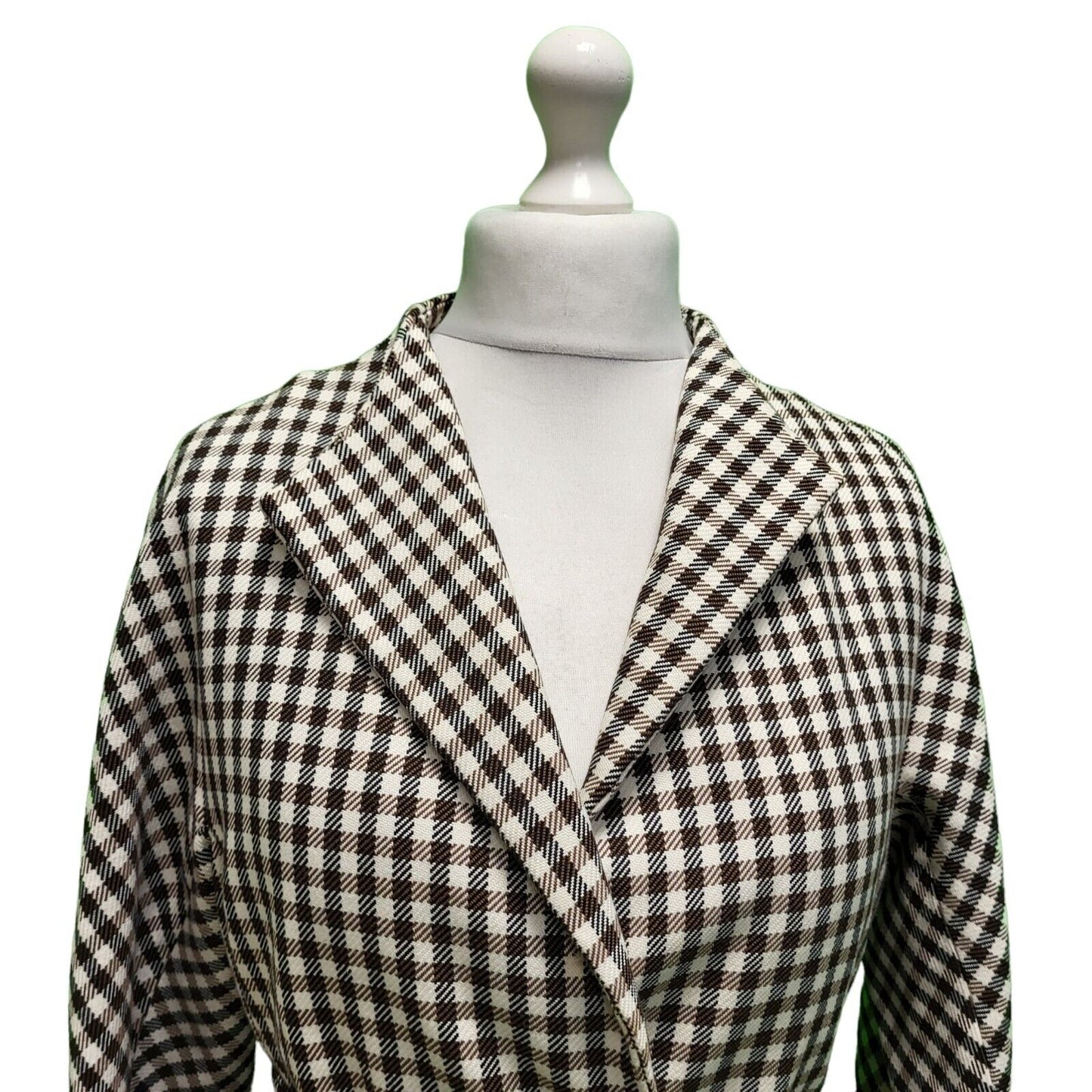 Reiss Black White Check Belted Collared Jacket Women's UK M 10 H294