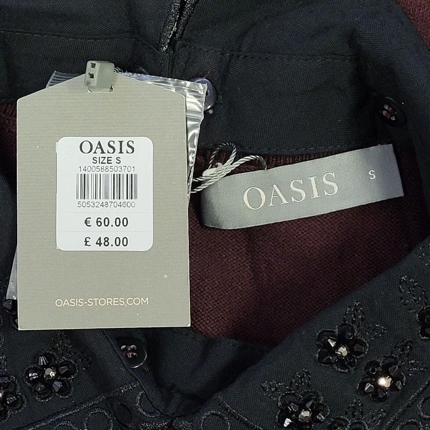 Oasis Burgundy Long Sleeve Shift Dress UK Women's 8 Bnwt BB360