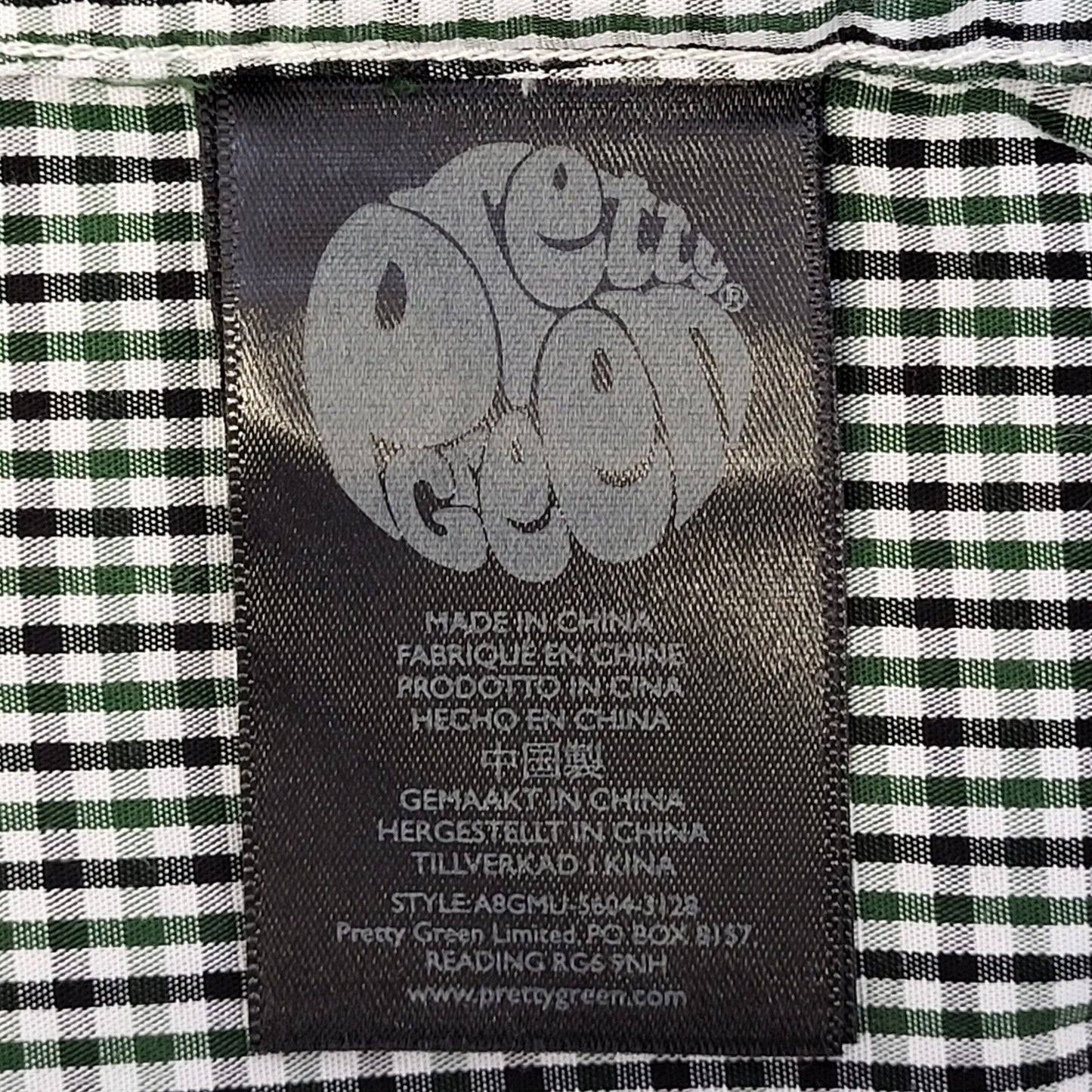 Pretty Green Black Green Check Long Sleeve Slim Fit Shirt Uk Men's Medium G585