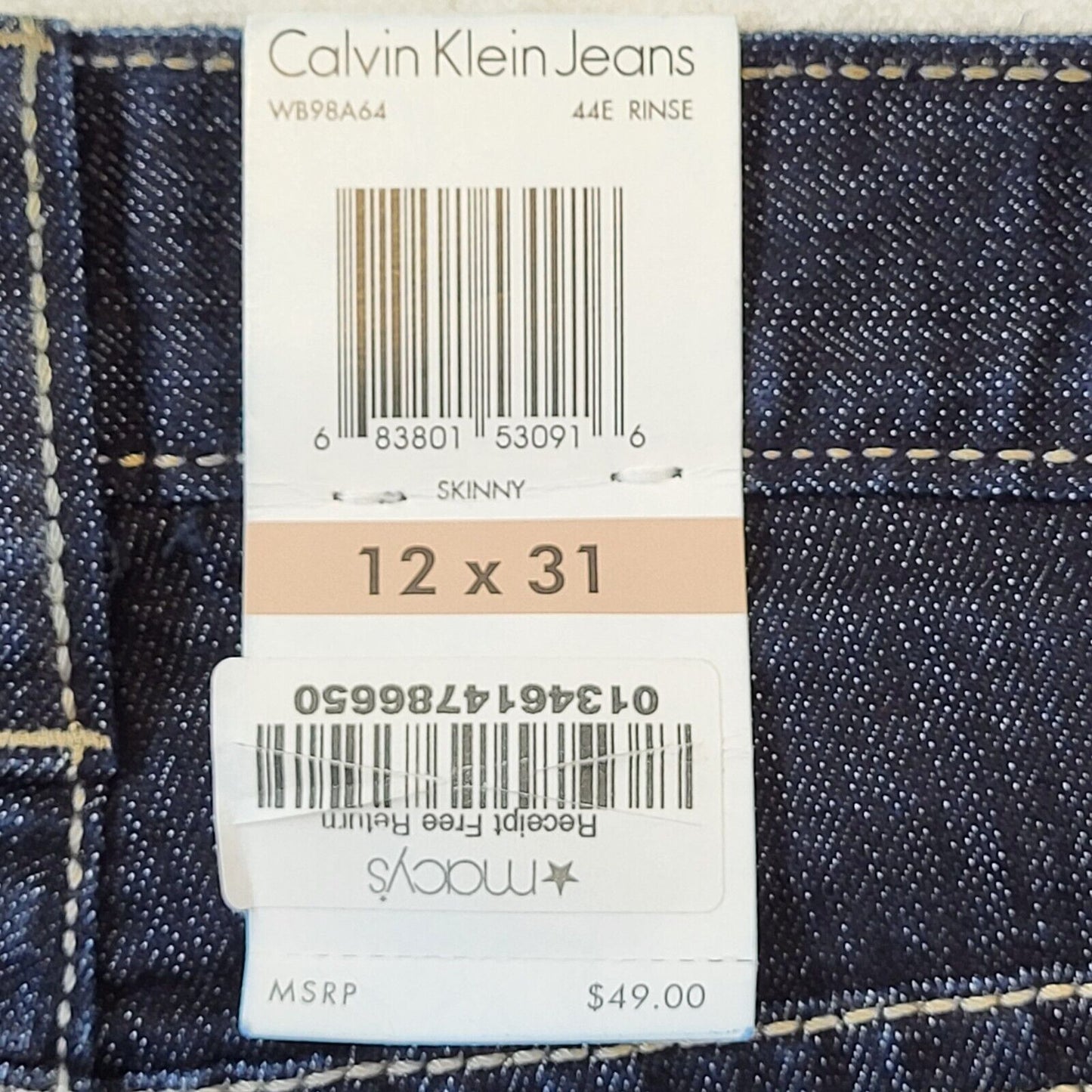 Calvin Klein Dark Blue Skinny Denim Jeans UK Women's 12 W30 L31 Bnwt G210